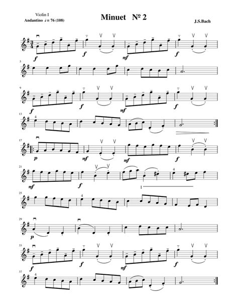 Minuet N 2 Bach Sheet Music For Violin Solo