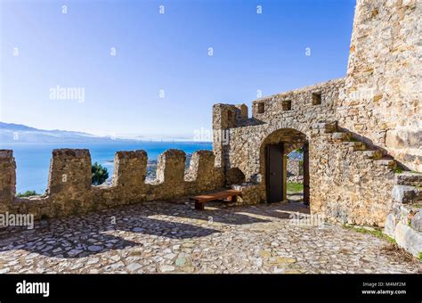 Seashore Medieval Fortress Of Nafpaktos On The Morning Greece Stock