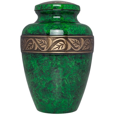 Green Cremation Urn Funeral Urn For Human Ashes Hand Made In Brass
