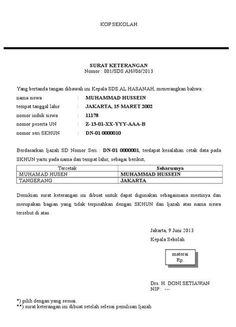 Contoh Surat Keterangan Jika Ijazah Dan Kartu Keluarga Tidak Sama The