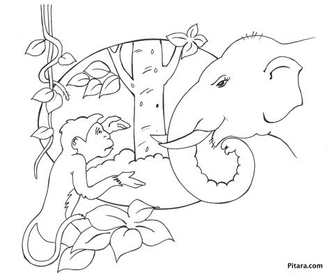 Monkey And Elephant Coloring Page Pitara Kids Network