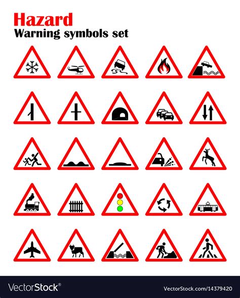 Set Road Hazard Warning Signs Road Signs Warn Vector Image