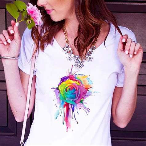 Ladies Rose T Shirt Watercolor Rose White 100 Cotton Nature Lover