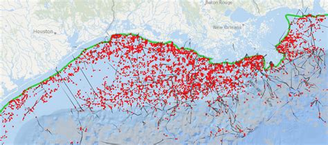 This map, from the september 2010 issue of national geographic magazine, shows the extensive network of oil and gas wells, pipelines, and platforms found in the gulf of mexico. Latest Oil and Gas Accident in the Gulf of Mexico