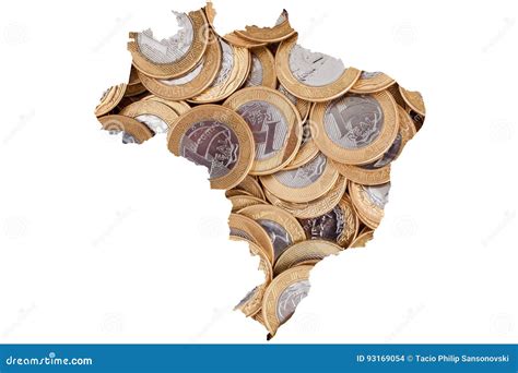 Brazilian 1 Real Coins And 100 Reais Bank Notes Stock Photo Image Of