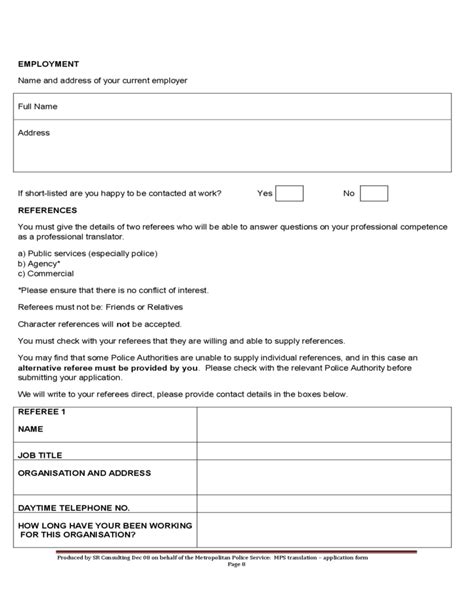 Standard Metropolitan Police Application Form Free Download