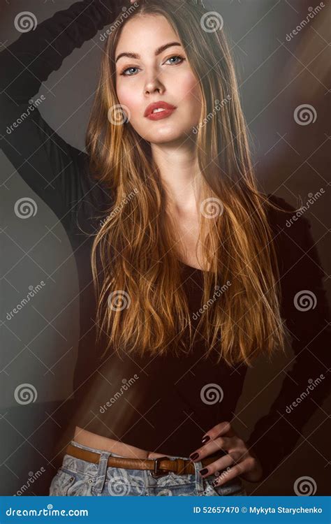 Beautiful Fashion Woman With Long Hair Posing Stock Photo Image Of