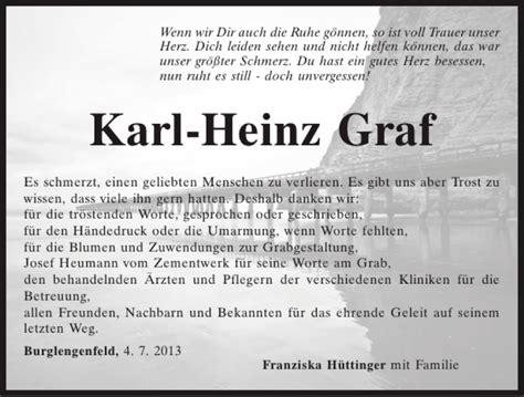 Traueranzeigen Von Burglengenfeld Karl Heinz Graf Mittelbayerische Trauer