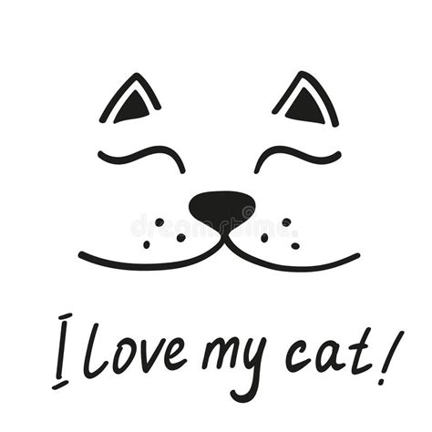 Print With Cute Doodle Cat Face And I Love My Cat Lettering Stock