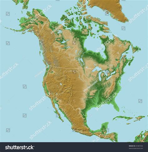Elevations Of North America Map Relief With National Borders Stock