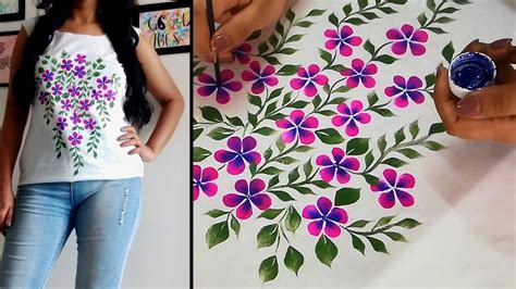 Fabric Painting Design On Top Kurti Flower Print Hand Painted