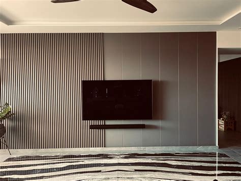 Fluted Wall Panel Living Room Space Chroma Living Singapore Feature Wall Design Living