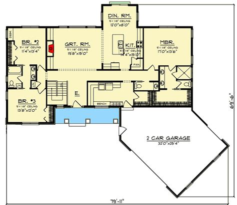Easy access from room to room and to the outdoors. 3-Bed Modern Farmhouse Ranch Home Plan with Angled Garage - 890108AH floor plan - Main Level # ...