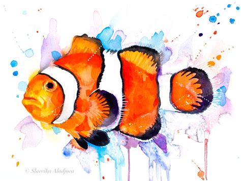 Clownfish Anemonefish Watercolor Painting Print By Slaveika Etsy