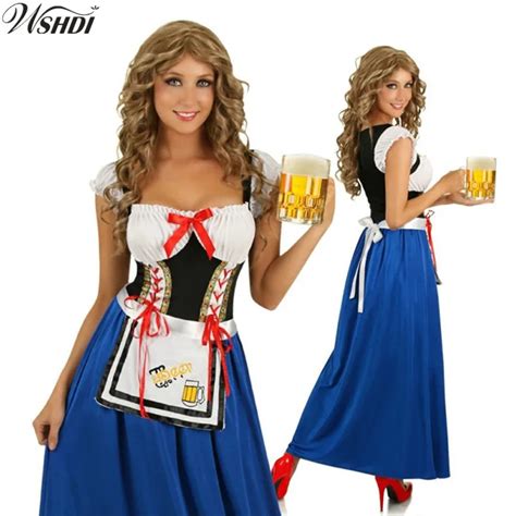 Sexy Blue Beer Maid Costume German Oktoberfest Wench Uniforms Carnival