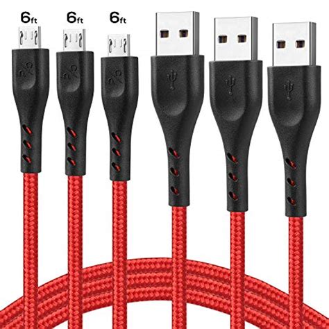 Android Charger Cablemicro Usb Cable 6ft Cabepow 3pack Nylon Braided