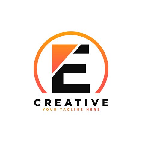 Letter E Logo Design With Black Orange Color And Circle Cool Modern