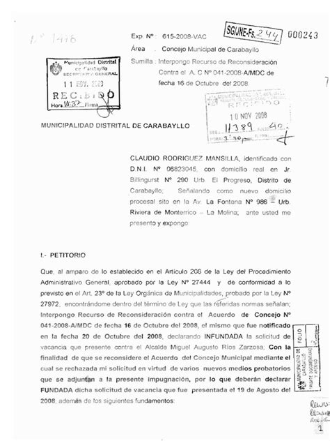 Recurso De Reconsideracion Alcalde Gobierno Local