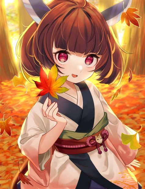 Safebooru 1girl D Absurdres Amazakura Autumn Autumn Leaves Backlighting Bangs Blunt Bangs