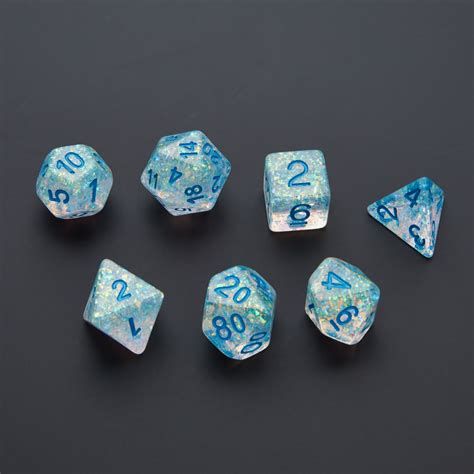 Resin Polyhedral Dice Set // 16mm (Clear + Light Blue Numbers