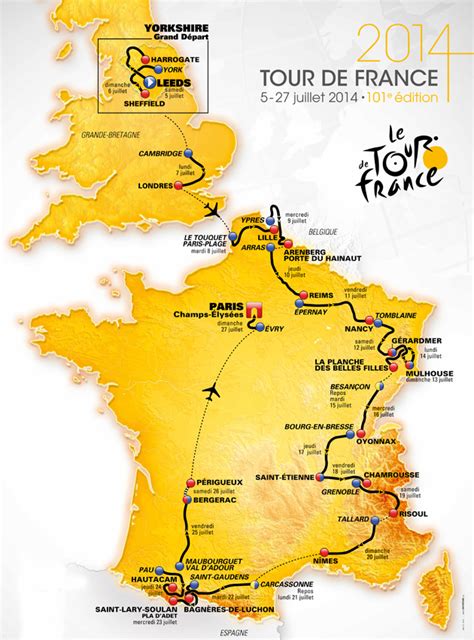 El recorrido incluye 30 ascensos categorizados, cinco finales en alto y solo 54 kilómetros de contrarreloj: Mapa del recorrido del Tour de Francia 2014 - MARCA.com