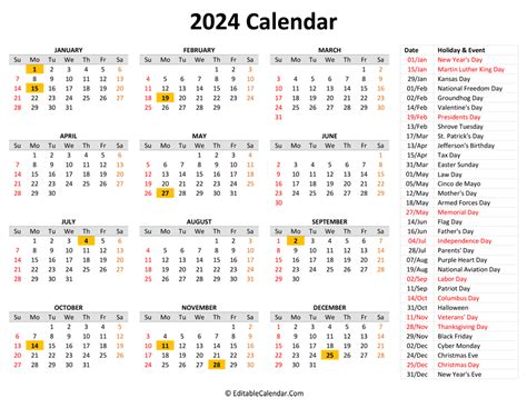 2024 Printable Calendar With Holidays