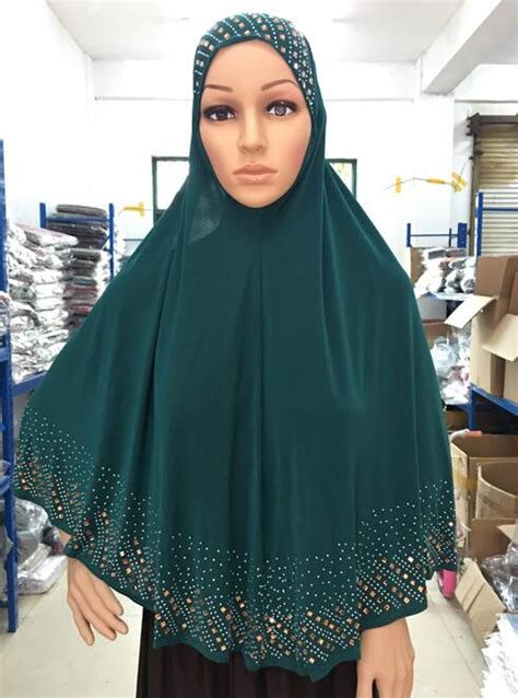H1111a Latest Big Size Muslim Hijab With Rhinestones And Crystals Free