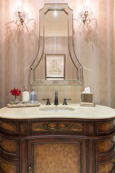 Traditional Powder Room With Dramatic Mirror Traditional Powder Room