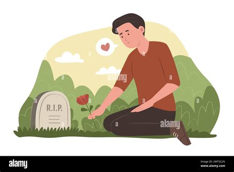 Man Kneeling Cemetery Stock Vector Images Alamy