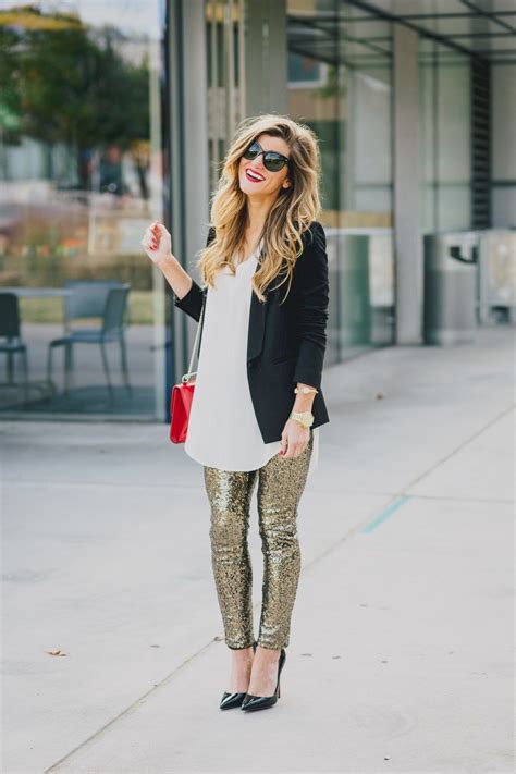 Black Blazer Gold Sequin Pants Christmas Party Outfit Work Sequins