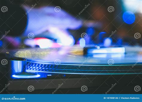 Dj Vinyl Players In Dark Nightclub Party In The Dance Club Stock Photo