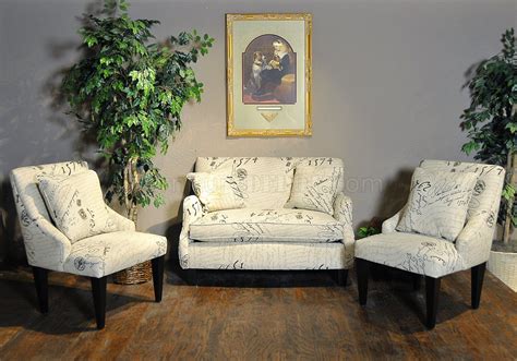 Script Natural Cream Fabric Modern Settee And 2 Chairs Set