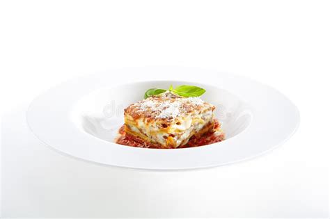 Traditional Homemade Italian Lasagna With Tomato Sauce Stock Photo