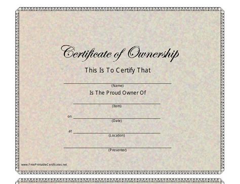 Certificate Of Ownership Template Beige Download Printable Pdf