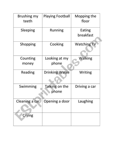 Present Continuous Action Cards For Charades Esl Worksheet By