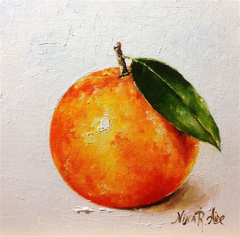 Orange Original Oil Painting By Nina Raide Painting 6x6 By