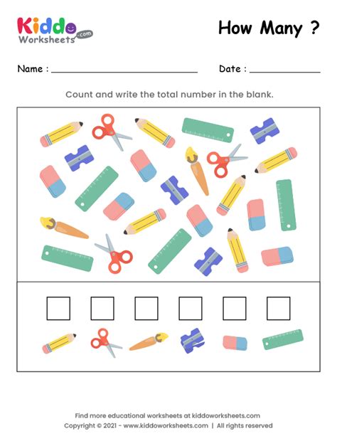 Free Printable Counting School Objects Worksheet Kiddoworksheets