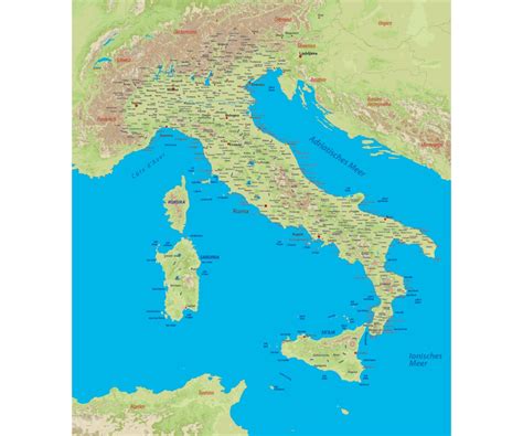 Menu italien entdecken reisetipps nachrichten video info karte. Physische Landkarte von Italien als Vektorkarte