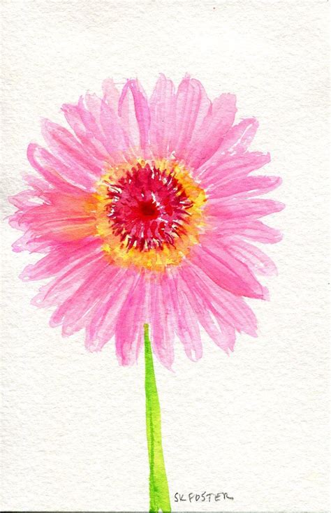 Gerbera Daisy Watercolors Painting Original Small Pink Floral Artwork