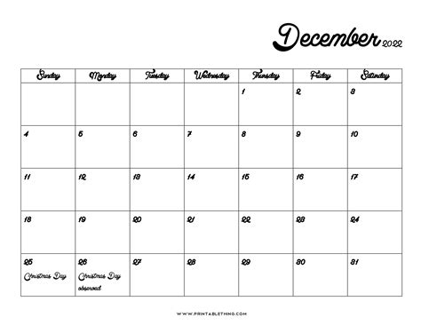20 December 2022 Calendar Printable Us Holidays Blank Free Printable
