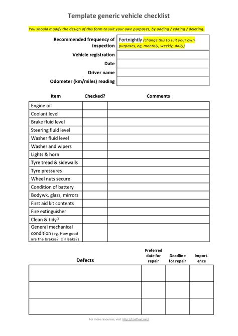 Vehicle Inspection Template