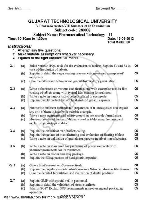 Pharmaceutical Technology 2 2011-2012 Bachelor of Pharmacy ... It is absolutely free of cost and you can begin your preparation.