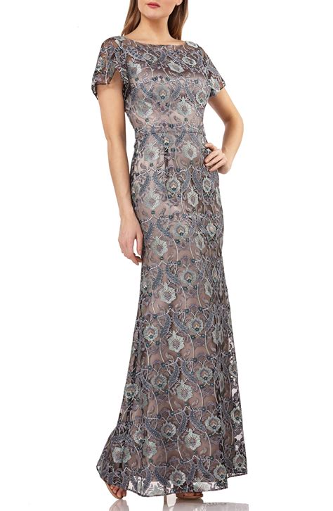 Js Collections Js Collection Embroidered Overlay Illusion Lace Evening