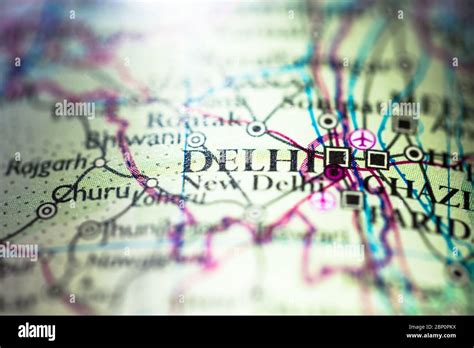 Shallow Depth Of Field Focus On Geographical Map Location Of New Delhi