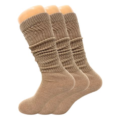 3 Pairs Pack Extra Long Slouch Scrunch Knee High Socks With Thin Sole