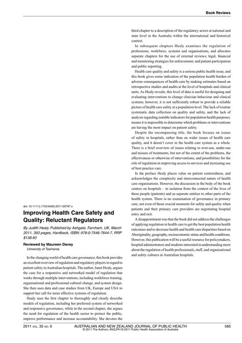 Pdf Improving Health Care Safety And Quality Reluctant Regulators