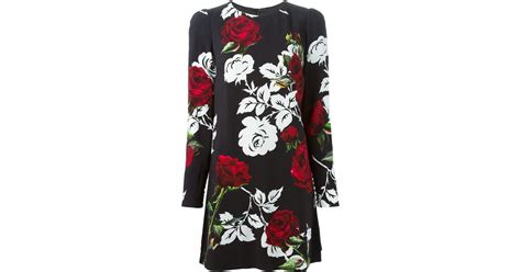Dolce And Gabbana Rose Print Shift Dress In Black Lyst
