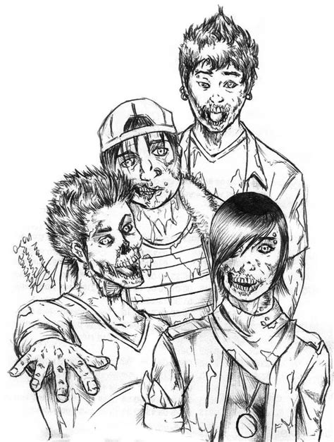 Four Zombie Coloring Page | Digital stamps/Coloring pages/printables