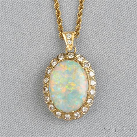 14kt Gold Opal And Diamond Pendant Opal Diamond Pendant Pendants