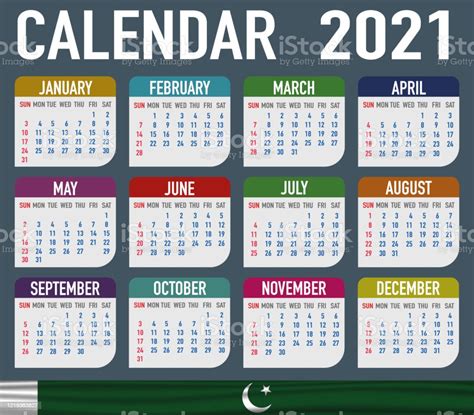 Pakistan Calendar With National Country Flag Month Day And Week